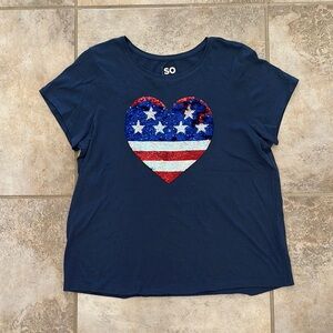 SO Navy Tee with Patriotic Sequin Heart Size 20 Plus Girls
